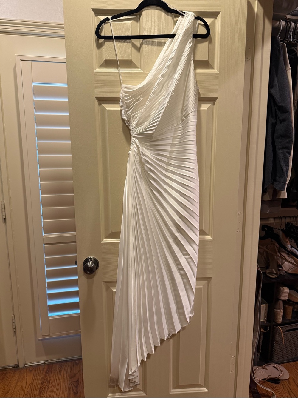 Vici White One-Shoulder Pleated Asymmetric Gown